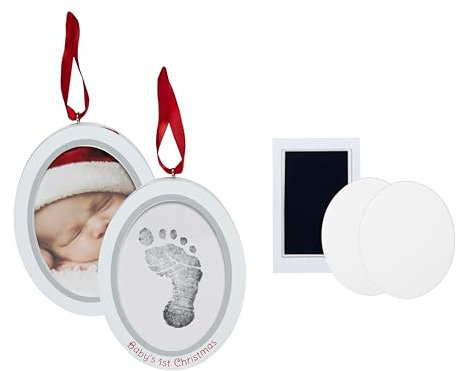 Pearhead Babyprints Newborn Baby Handprint or Footprint Double-Sided Photo Ornament with Clean Touch Ink Pad, DIY Imprint Kit, Christmas Tree Ornament, Baby's First Christmas Keepsake