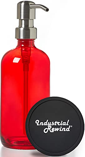 Etmury Rot Glas Seifenspender mit Edelstahl Metall Pumpe – Rot Klauenhammer, Glas Flasche Lotion Flasche durch die