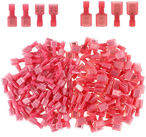 Glarks 100pcs 22-16 Gauge Fully Insulated Female Male Spade Nylon Quick Disconnect Electrical Insulated Crimp Terminals Connectors Assortment Kit