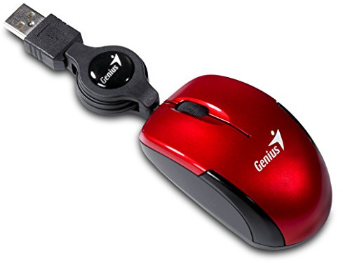 Genius Microtraveler Mouse con Cavo USB Retrattile, 3 Tasti 1200 Dpi, Rosso