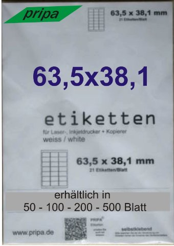 pripa - Etiketten 63,5 x 38,1-21 Stueck auf A4-500 Blatt DIN A4 selbstklebende Etiketten DHL Post