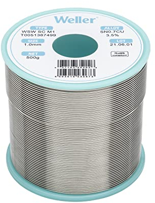 Weller WSW SC M1 (T0051387499) Bleifreier Lötdraht, Ø 1,0mm, Legierung Sn99,3Cu0,7, Flussmittelgehalt 3,5%, 500 g