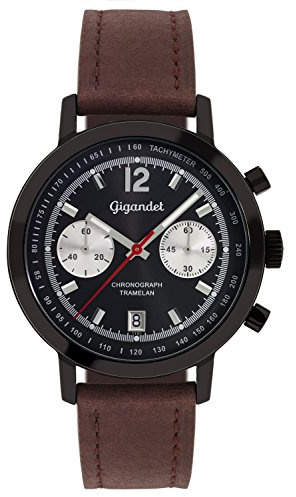 Gigandet Herren-Armbanduhr Chronograph Quarz Analog Leder Dunkelbraun Tramelan G10-003