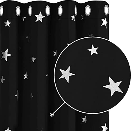 Deconovo Blickdichter Vorhang mit Ösen Wärmeisolierend Verdunklungsgardinen Lärmschutz Gardinen für Wohnzimmer, 138x117 cm(HöhexBreite), Schwarz, 2er Set