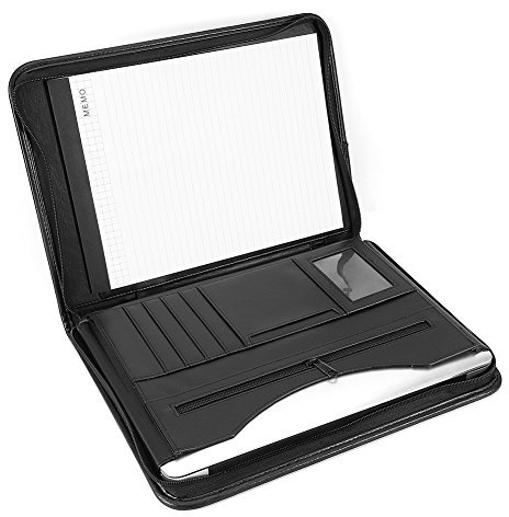 Cartellina conferenza, agenda personale, portfolio, in pelle sintetica, con cerniera, formato A4, con taschino per penne/tessere/blocchi appunti, nero