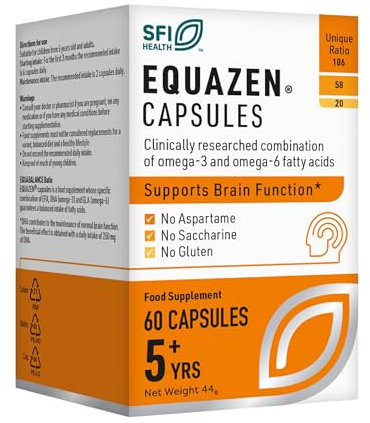 EQUAZEN Capsules | Omega 3 & 6 Fish Oil Supplement | Supports Brain Function | Blend of DHA, EPA & GLA | Suitable for Children 5+ to Adults | 60 Capsules