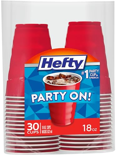Hefty Party On Vasos de plástico desechables, rojo, 18 onzas, 30 unidades