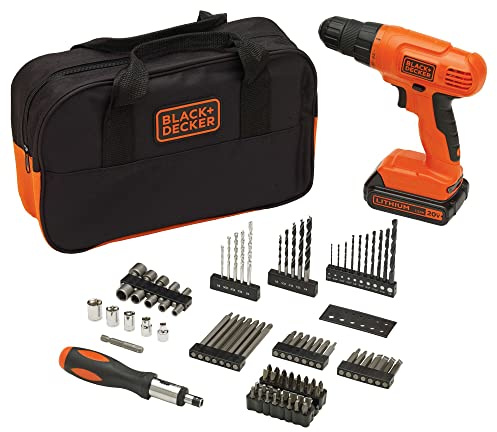 BLACK+DECKER 20V MAX* POWERCONNECT Cordless Drill Driver Kit with Drill Bit Set and Sockets, 100 pc. Tool Kit for Home, Battery and Charger Included ,Orange (BDC120VA100)