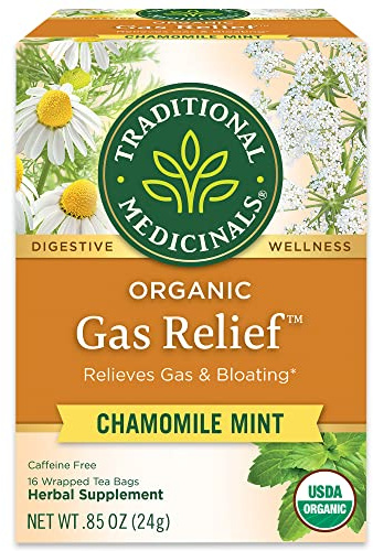 Traditional Medicinals Tea, Organic Gas Relief - Relieves Gas & Bloating, Chamomile Mint - Kosher, Non-GMO, Caffeine-Free - 16 Tea Bags