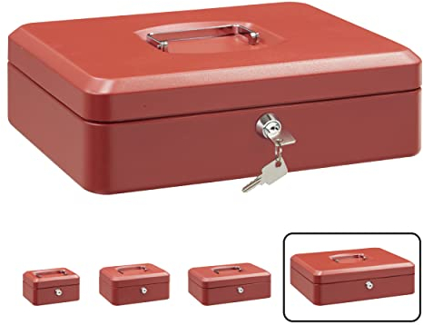 ARREGUI Elegant C9244 Caisse à monnaie et billets à clé pour ranger et transporter l'argent | Caisse en acier monnayeur et compartiment pieces | Coffre fort portatif 30 cm de large | Couleur Rouge