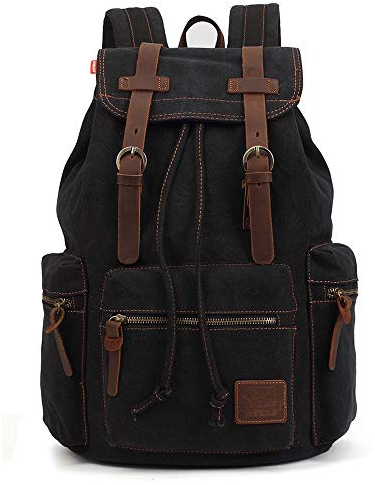 Vintage Rucksäcke 15 Zoll, KAUKKO Damen Herren Schulrucksack Daypack Retro Stylisch Backpack für Outdoor Wanderreise Camping mit Großer Kapazität 27×16×41 cm (schwarz02