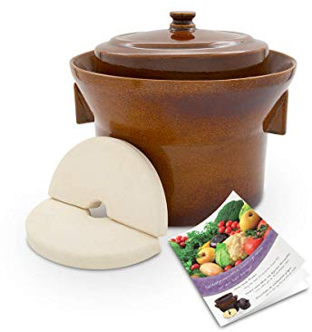 K&K Premium Gärtopf [Form 1] - 5.0 Liter aus hochwertiger Steinzeug Keramik inkl. Deckel und Stein - 15mm Wandstärke