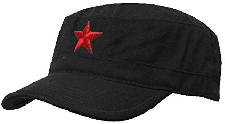 Damen Herren RUSSISCHE MILITÄRMÜTZE Roter Stern Fancy Dress Fidel Castro Vintage Military Mütze Cap (Black Red Star)