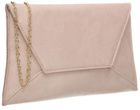 SwankySwans Dory Suedette Slim Party Prom Wedding Bridal Clutch Bag Nude Beige