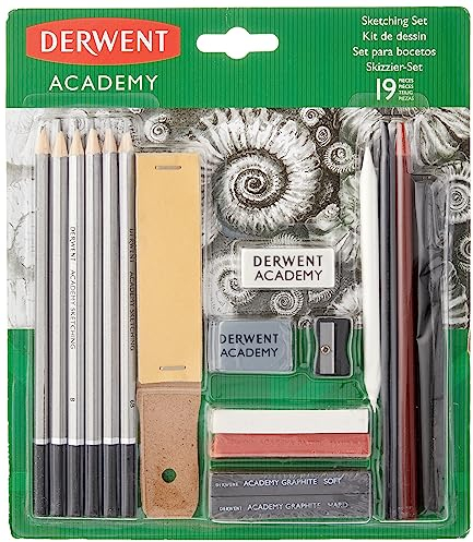 Derwent Academy Graphite Sketching Set, Drawing & Writing, Set of 19, Starter Kit, Pencils H-6B With Sharpener, Ideal For Sketching, Academy Quality, 2300365