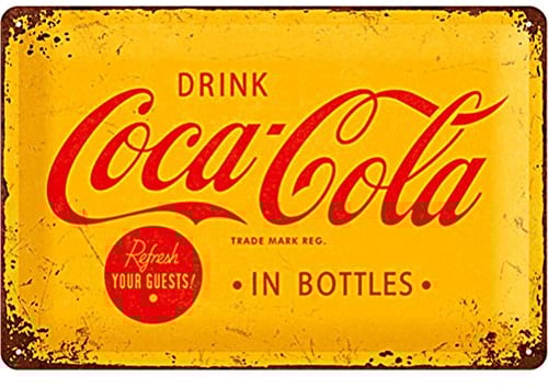 Nostalgic-Art Retro Blechschild, 20 x 30 cm, Coca-Cola – Logo Yellow – Geschenk-Idee für Coke-Fans, Original Lizenzprodukt (OLP), aus Metall, Vintage Design, Blechschilder Sprüche