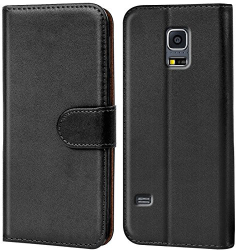 Conie Handyhülle für Samsung Galaxy S5 / S5 Neo Hülle, Premium PU Leder Flip Case Booklet Cover Weiches Innenfutter für Galaxy S5 / S5 Neo Tasche, Schwarz