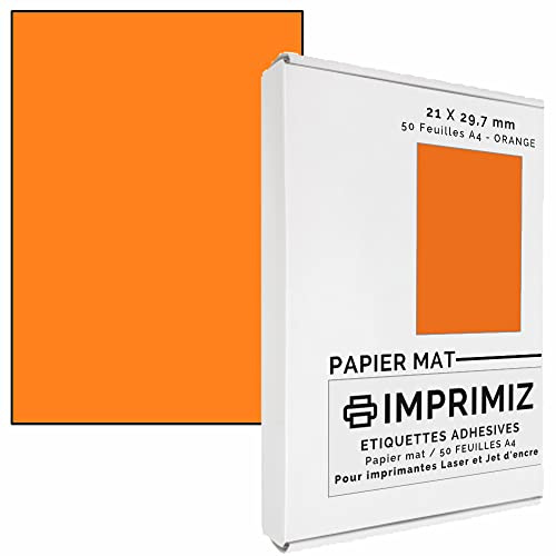 Imprimiz Etiketten-Bögen, Orange, 210 x 297 mm, matt, für Laserdrucker und Tintenstrahldrucker, 50 Blatt, A4, selbstklebend