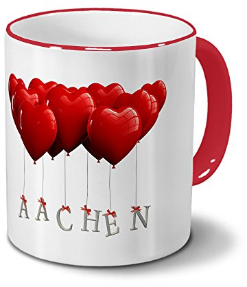 digital print Städtetasse Aachen - Design Herzballons - Stadt-Tasse, City-Mug - Becher Rot