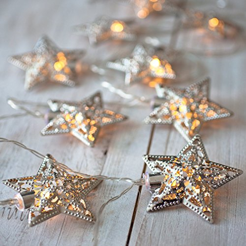 Lights4fun 10er LED Lichterkette Stern silber batteriebetrieben