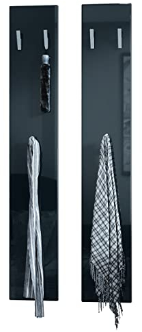 Vladon Wandpaneel 140, Made in Germany, Garderobenpaneel bestehend aus 2 Paneelen, Schwarz Hochglanz (je 24 x 140 x 2 cm)
