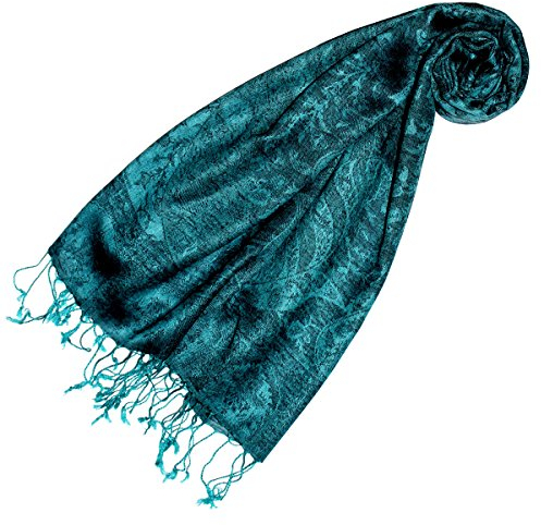 Lorenzo Cana - Pashmina Damen Schal Schaltuch hochwertig kuschelweich und leicht Damenschal Stola 70 cm x 180 cm opulentes türkis grün Paisleymuster aufwändig gewebt 78148