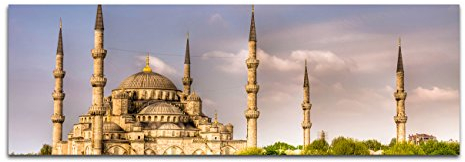 Paul Sinus Art Panoramabild auf Leinwand und Keilrahmen 120x40cm Blaue Moschee Bäume Wolkenhimmel