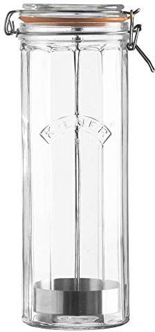 KILNER Spaghetti Facetten-Glas mit Bügelverschluss, inkl. Halter mit Ständer zum einfachen Entnehmen und Portionieren, 2 L, Retro-Optik, Glasbehälter mit Deckel für die Lagerung von Nudeln