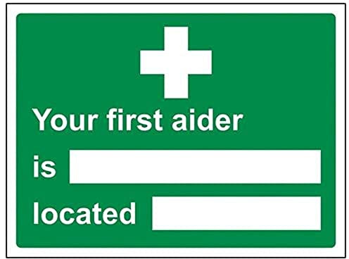 vsafety 31022 AR Ersthelfers S/Standort Erste Hilfe Allgemeine Schild, selbstklebend, Landschaft, 200 mm x 150 mm, grün