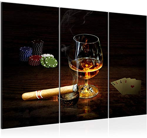 Runa Art Wandbilder Alkohol Poker Bild XXL Wohnzimmer Braun Zigarre Whisky 120 x 80 cm 3 Teilig 502231a
