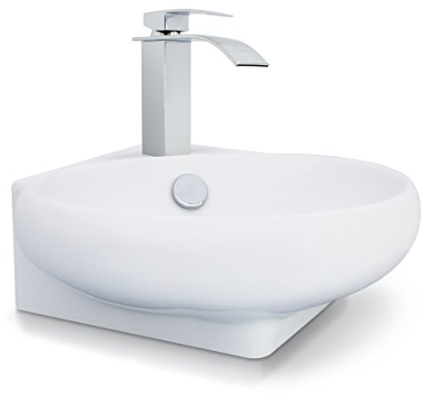 VENKON - Eckwaschbecken Waschbecken mit NANO Beschichtung / Universale Waschschale für Wand- oder Tischmontage - reinweiß, ca. 380 x 130 x 360 mm