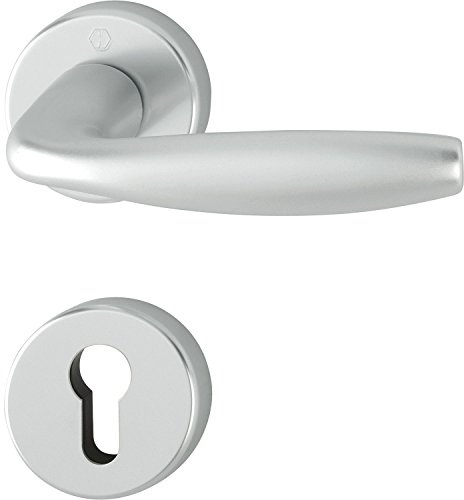 HOPPE 3369874 Drückergarnitur New York mit Rosetten PZ (Profilzylinder), Aluminium silber eloxiert