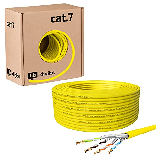 hb-digital 25m Cable de red CAT.7 Cable de instalación LAN AWG 23 Cobre puro S/FTP PiMF LSZH Cable Ethernet libre de halógenos que cumple con RoHS Cable de datos PoE 10Gbit/s máx. 1000MHz