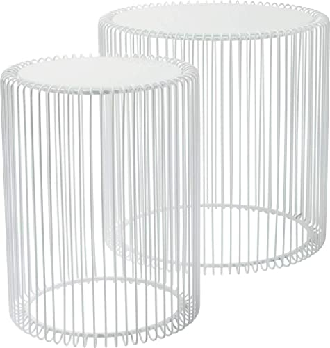 Kare Design Beistelltisch Wire 2er Set, Couchtisch, Wohnzimmer, Weiß, (groß) Ø38,5, (klein) Ø27cm