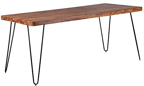 Wohnling Esstisch BAGLI Massivholz Sheesham 180 cm Esszimmer-Tisch Holztisch Metallbeine Küchentisch Landhaus dunkel-braun