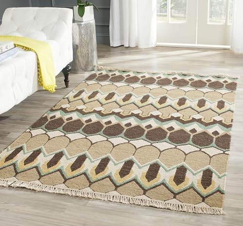 SAFAVIEH Sumak Collection 4' x 6' Beige/Brown SUM424A Handmade Traditional Premium Wool Area Rug