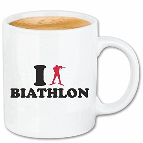 Reifen-Markt Kaffeetasse I LOVE BIATHLON - KÄMPFER - REGELN - MEHRKAMPF - SPORTART Keramik 330 ml in Weiß