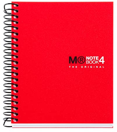 MIQUELRIUS Spiralheft, mikroperforiert, Polypropylen-Einband, blickdicht, Größe A7, 74 x 105 mm, ohne Bohren, 100 Blatt à 70 g/m² und 4 farbige Streifen, 5 mm kariert, rot