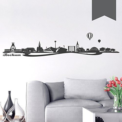 WANDKINGS Wandtattoo Skyline Bochum (mit Sehenswürdigkeiten und Wahrzeichen der Stadt) 150 x 30 cm dunkelgrau - erhältlich in 33 Farben