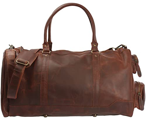 LECONI XL Reisetasche Sporttasche echtes Rindsleder Damen + Herren Weekender Handgepäck Reise Ledertasche 55x30x27cm braun LE2017-wax