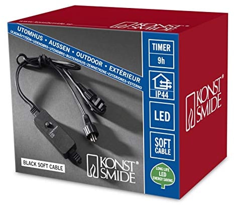 Konstsmide 3607-007 9h Timer, nachrüstbar für alle Konstsmide Außenartikel mit Trafo / für Außen (IP44) / schwarzes Softkabel, 25 Birnen