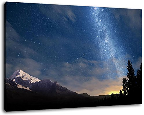 Sternenhimmel in den Bergen Format:120x80 cm Bild auf Leinwand bespannt, riesige XXL Bilder komplett und fertig gerahmt mit Keilrahmen, Kunstdruck auf Wand Bild mit Rahmen, günstiger als Gemälde oder Bild, kein Poster oder Plakat