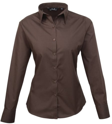 Premier Fitness Women's Poplin Long Sleeve Blouse Regular Fit Long Sleeve Blouse, Brown (Brown), 6(Manufacturer Size:6)