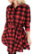 FANCYINN Blusenkleid Damen Kariert Hemdkleid Rot Langarm Kleid Lässige Kleidung mit Gürtel Rot XL