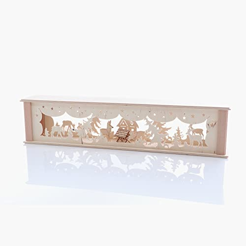 Rudolphs Schatzkiste Schwibbogenerhöhung mit Rehen an der Futterkrippe und Beleuchtung BxHxT 52x10x10cm NEU Lichterbogen Fensterbogen Spitzbogen Erzgebirge Seiffen Weihnachten Licht Holz Dekoration