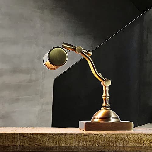 Licht-Erlebnisse Bankerleuchte Echt-Messing in Bronze glänzend Büro Arbeitszimmer H:26 cm E14 Handarbeit Vintage schwenkbare Tischlampe Wohnzimmer