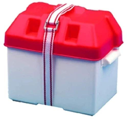 Battery Box. Keep your Batteries Safe on Board Your Boat! (Red Lid (190x270x200mm))