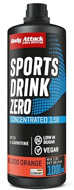 Body Attack Zero Sports Drink Sirup Blood Orange 1000 ml | mit Vitaminen & Mineralstoffen, zuckerarm, nur 12 kcal pro Liter, mit L-Carnitin, vegan, 200 Portionen