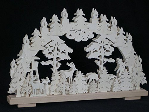 Rudolphs Schatzkiste Schwibbogen mit Waldmotiv mit Jäger Tieren und Beleuchtung BxHxT 50x32x7cm NEU Lichterbogen Fensterbogen Spitzbogen Erzgebirge Seiffen Weihnachten Licht Holz Dekoration