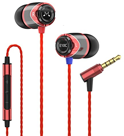Soundmagic E10C In-Ear Isolating Earphones with Mic, High-Performance Sound, Deep Bass, Noise Isolation, Durable Metal Build, Compatible with iPhone, Android, PC, & Tablet - Black/Red
